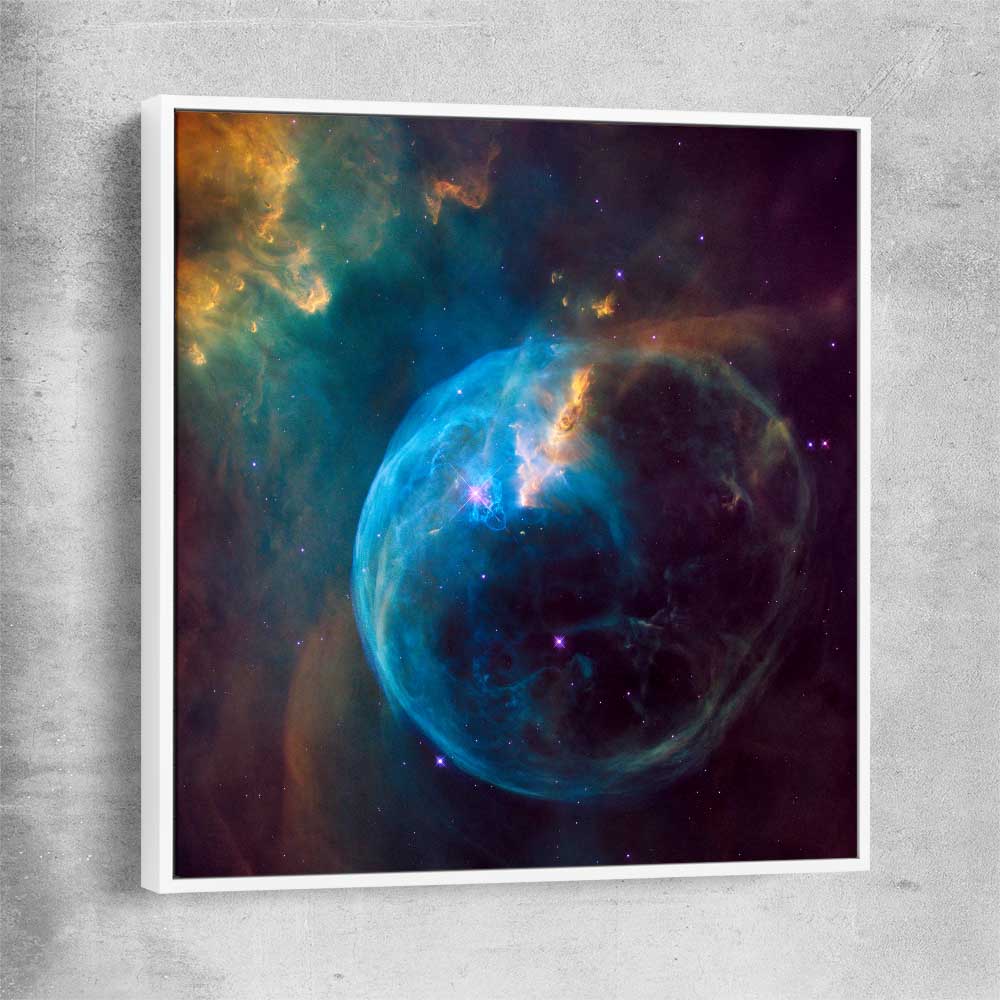 Space prints and wall art of Bubble Nebula with white framed canvas