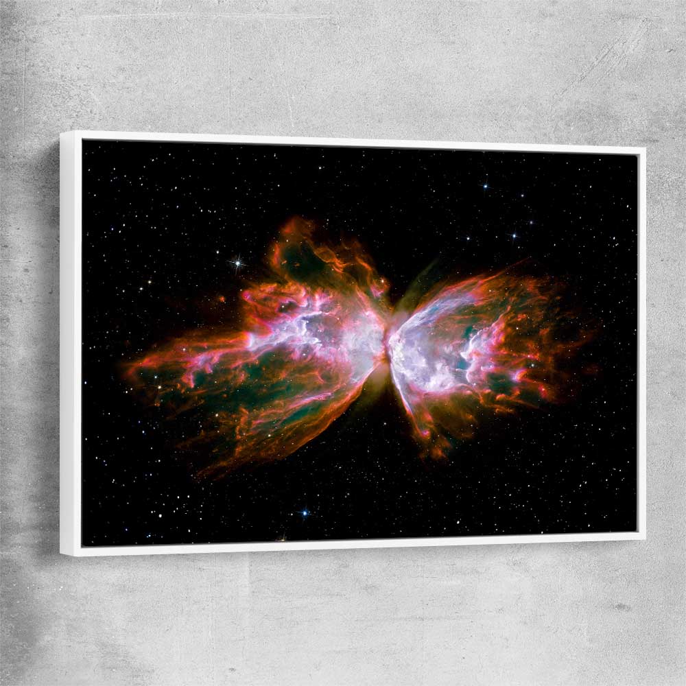 Space prints and wall art of Butterfly Nebula with white framed canvas