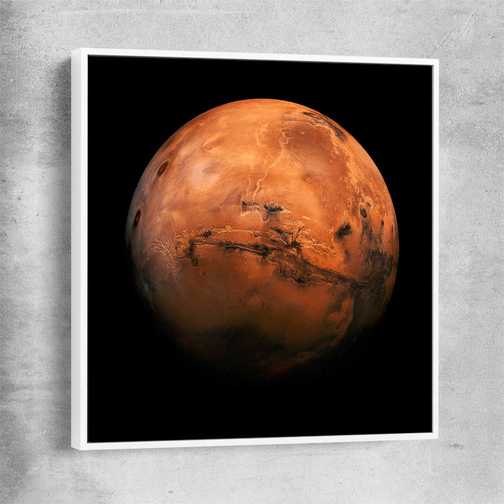 Space prints and wall art of Mars Hemisphere with white framed canvas
