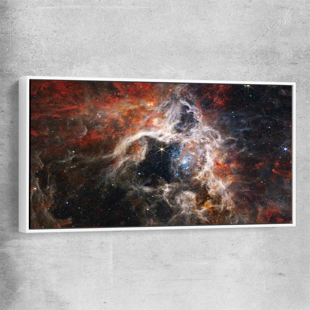 Space prints and wall art of Tarantula Nebula with white framed canvas