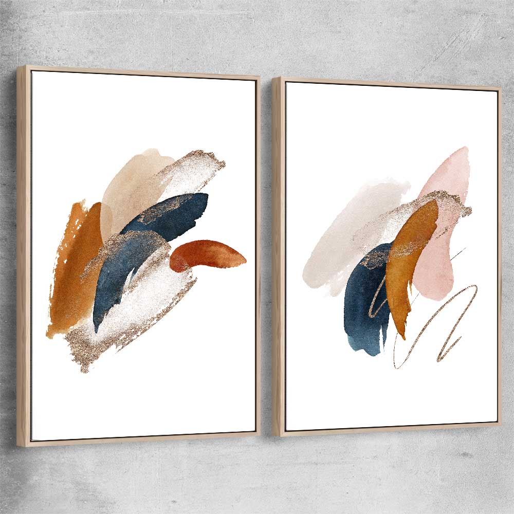 Abstract Strokes Pair raw oak framed canvas - part of our high quality canvas abstract wall art collection