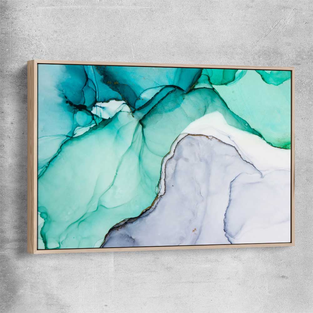 Aqua Blue raw oak framed canvas - part of our high quality canvas abstract wall art collection