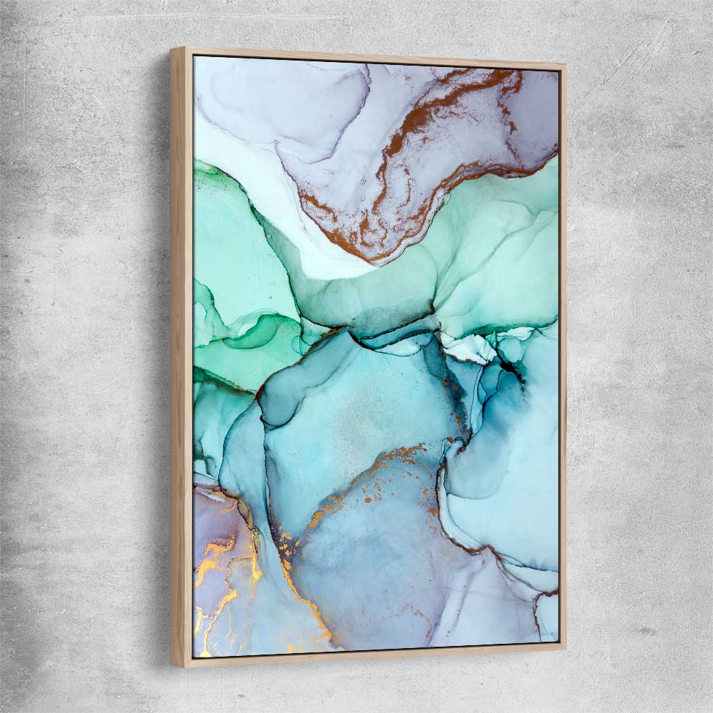Aqua Gold raw oak framed canvas - part of our high quality canvas abstract wall art collection
