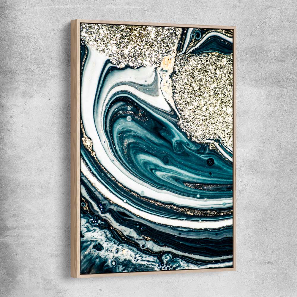 Aqua Swirls raw oak framed canvas - part of our high quality canvas abstract wall art collection