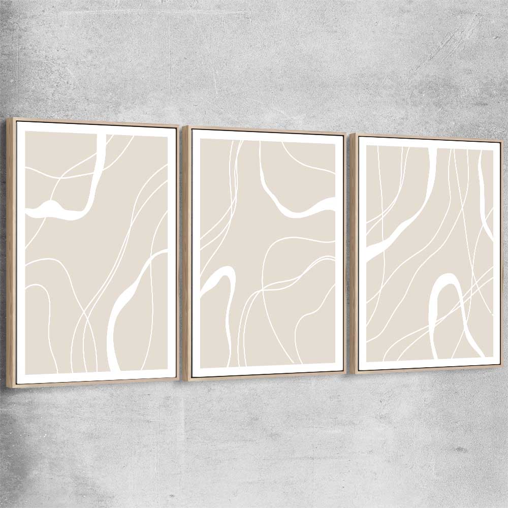 Beige Lines Set raw oak framed canvas - part of our high quality canvas abstract wall art collection