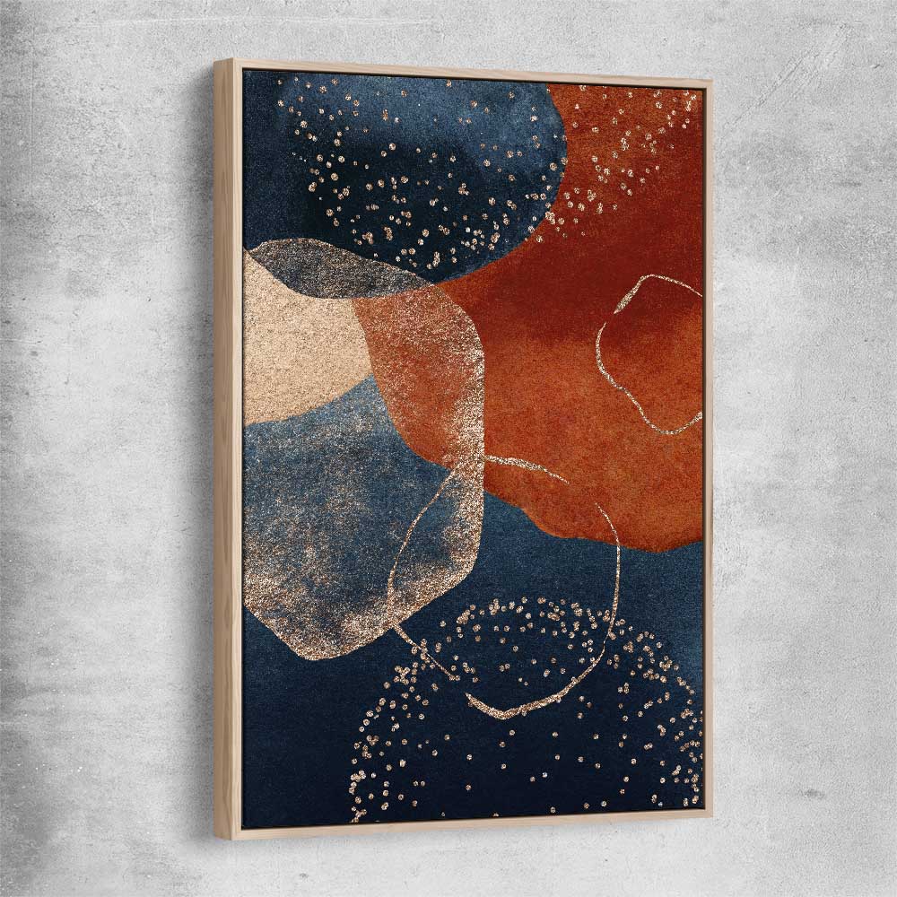 Beige Navy One raw oak framed canvas - part of our high quality canvas abstract wall art collection
