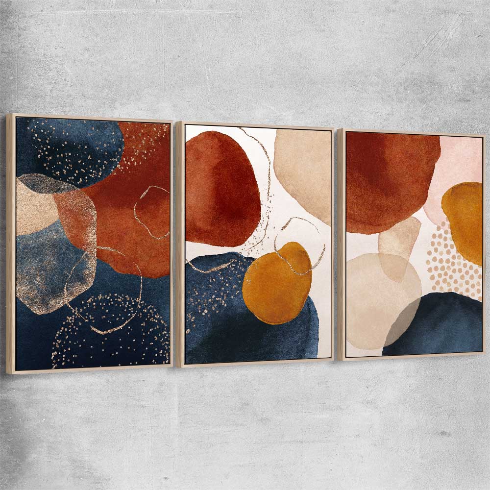 Beige Navy Set raw oak framed canvas - part of our high quality canvas abstract wall art collection