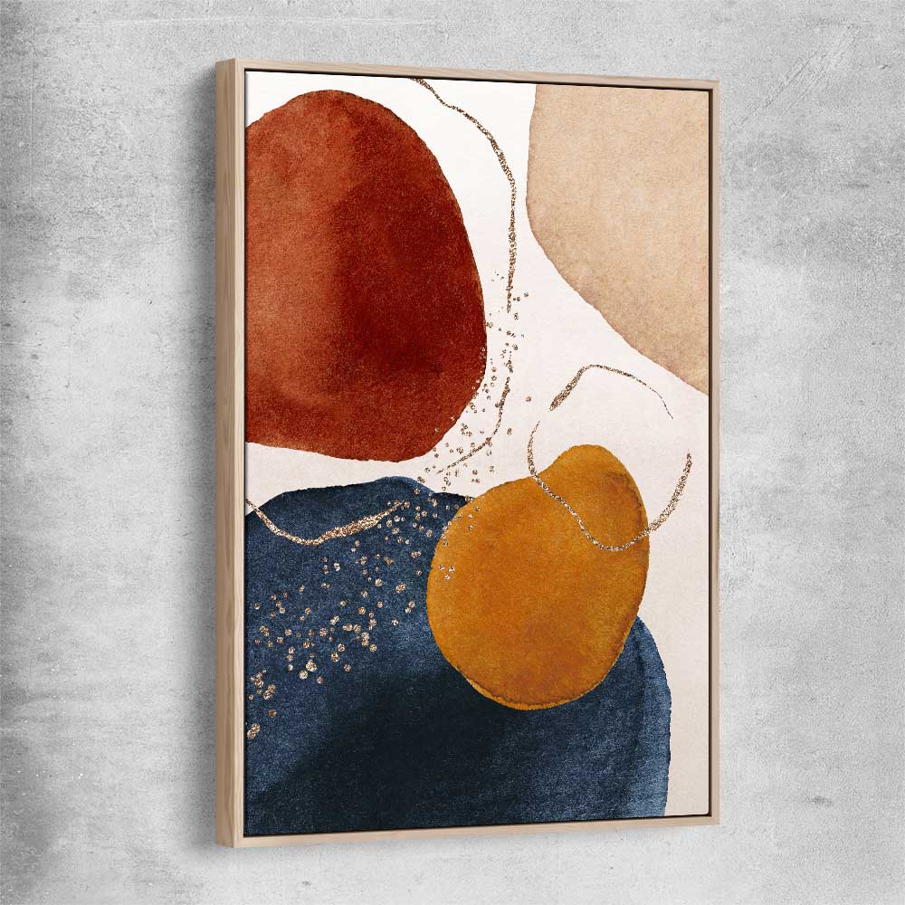 Beige Navy Two raw oak framed canvas - part of our high quality canvas abstract wall art collection