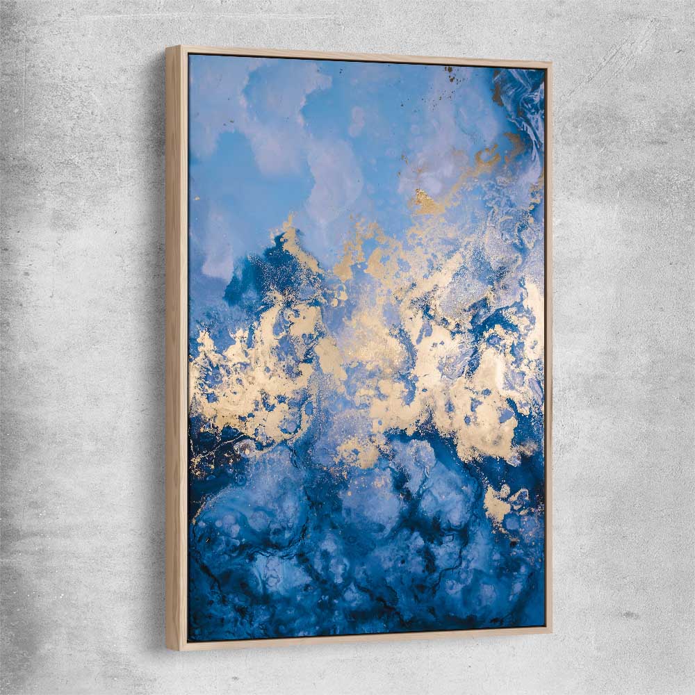 Blue and Gold Flow raw oak framed canvas - part of our high quality canvas abstract wall art collection