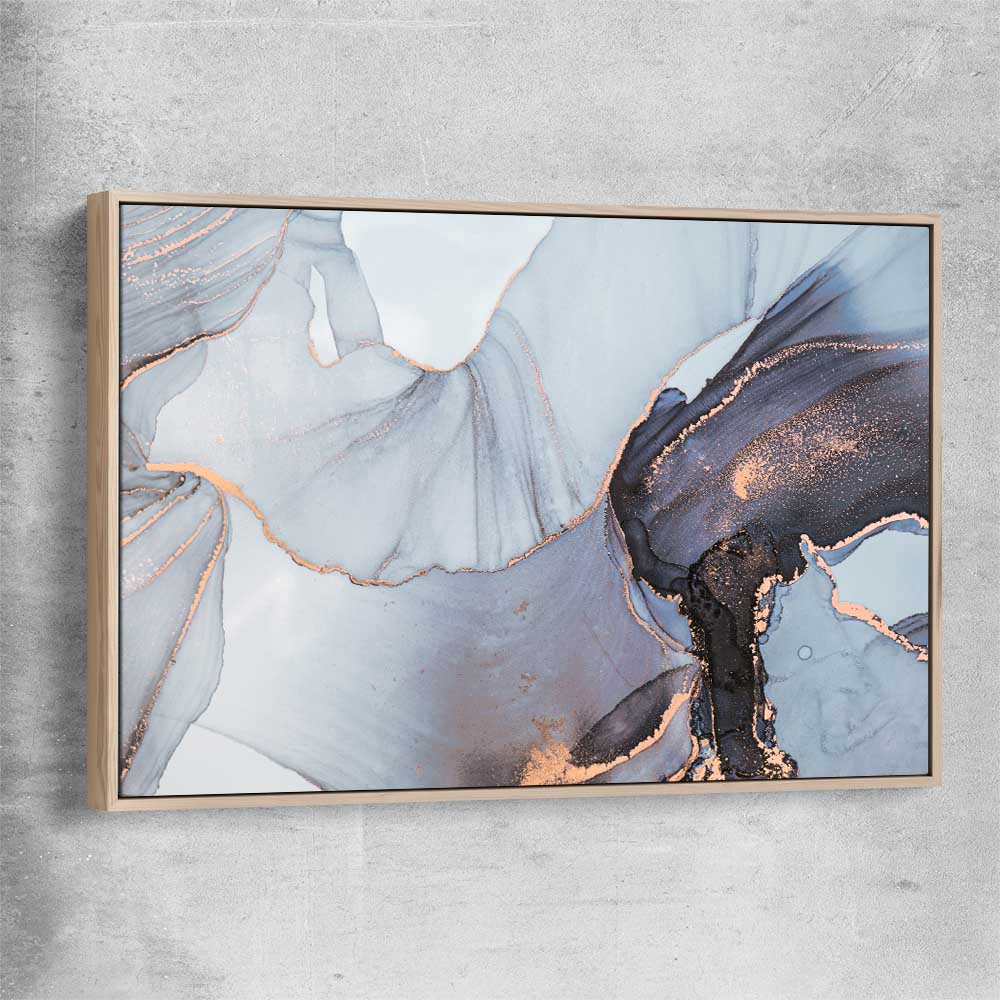 Blue Grains raw oak framed canvas - part of our high quality canvas abstract wall art collection