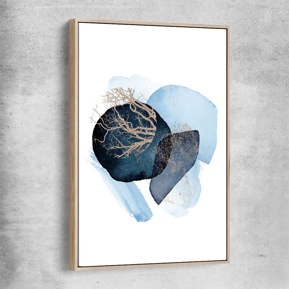 Blue Ivory Three raw oak framed canvas - part of our high quality canvas abstract wall art collection