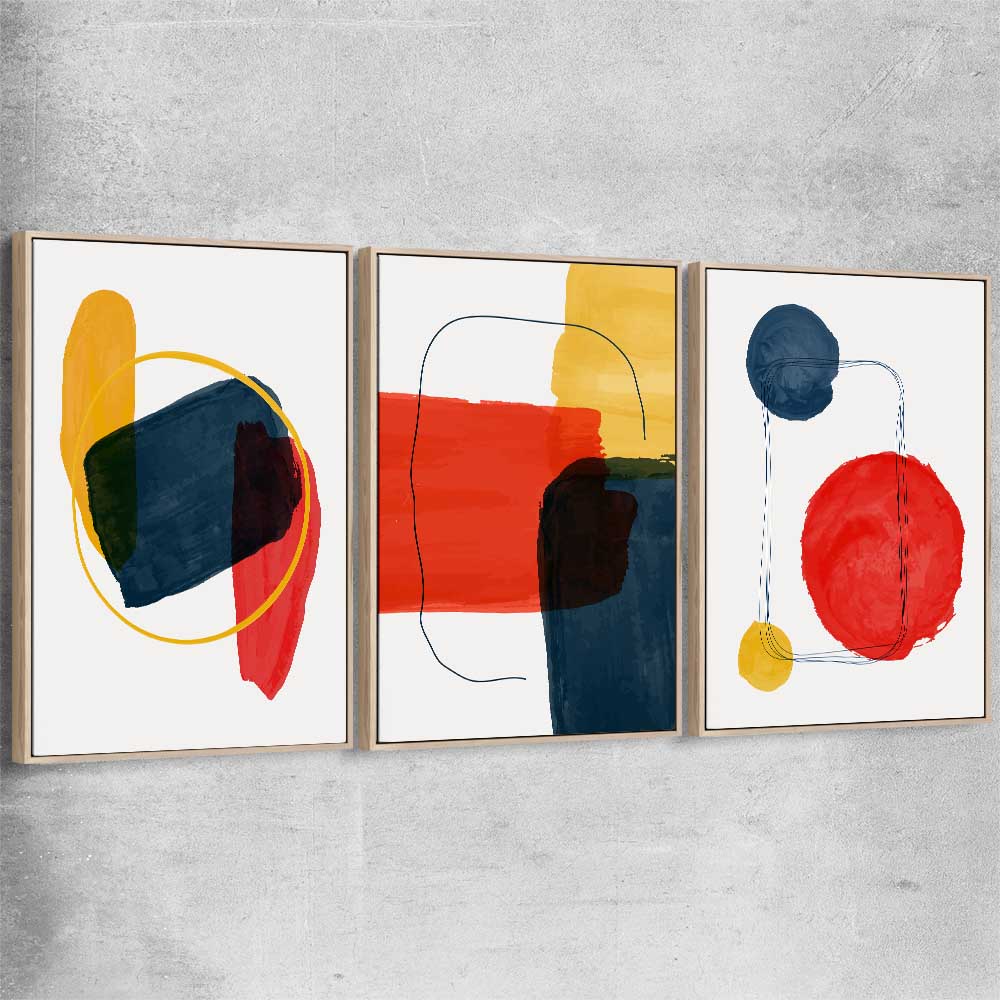 Bright Shapes Set raw oak framed canvas - part of our high quality canvas abstract wall art collection