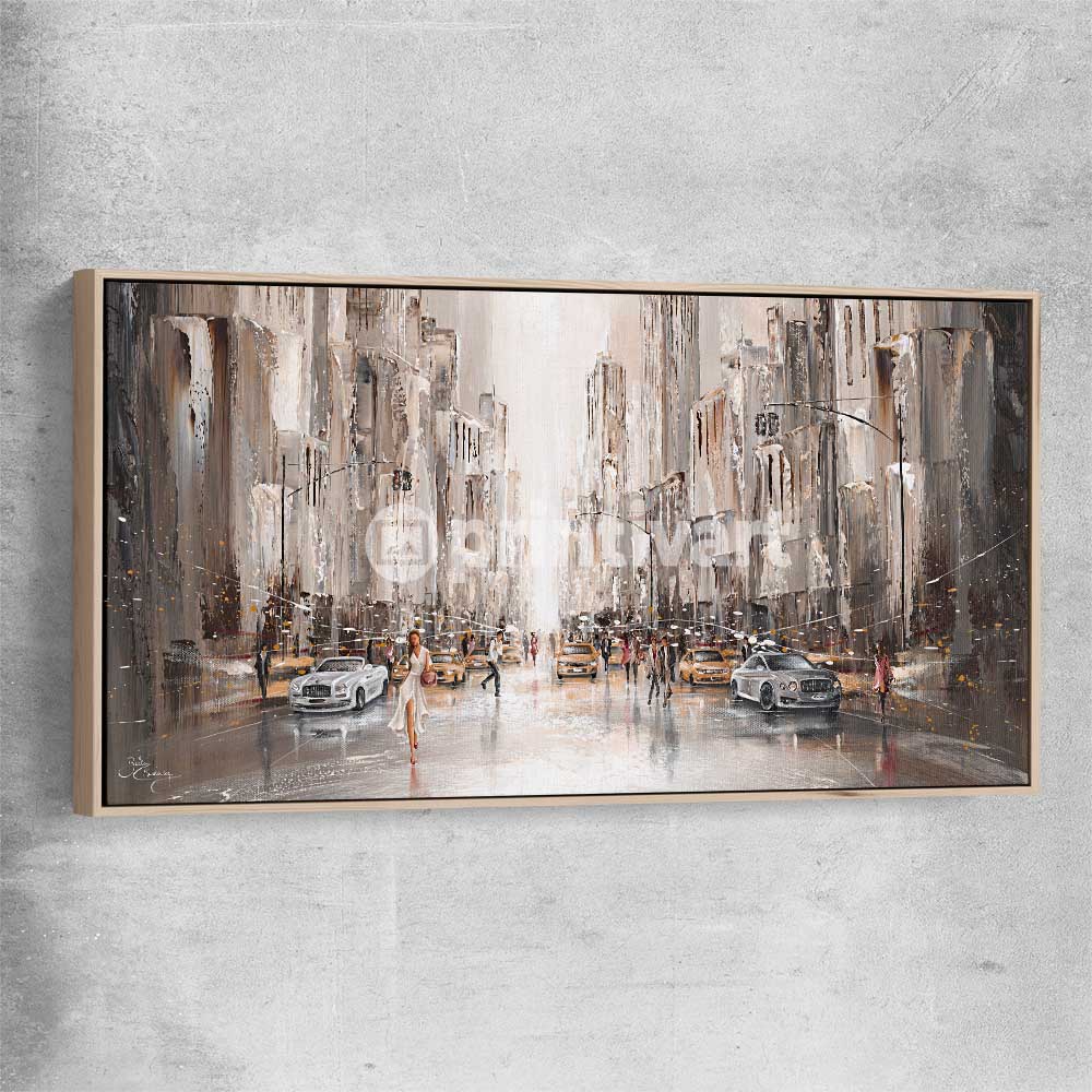 City Life, New York raw oak framed canvas - part of our high quality canvas abstract wall art collection