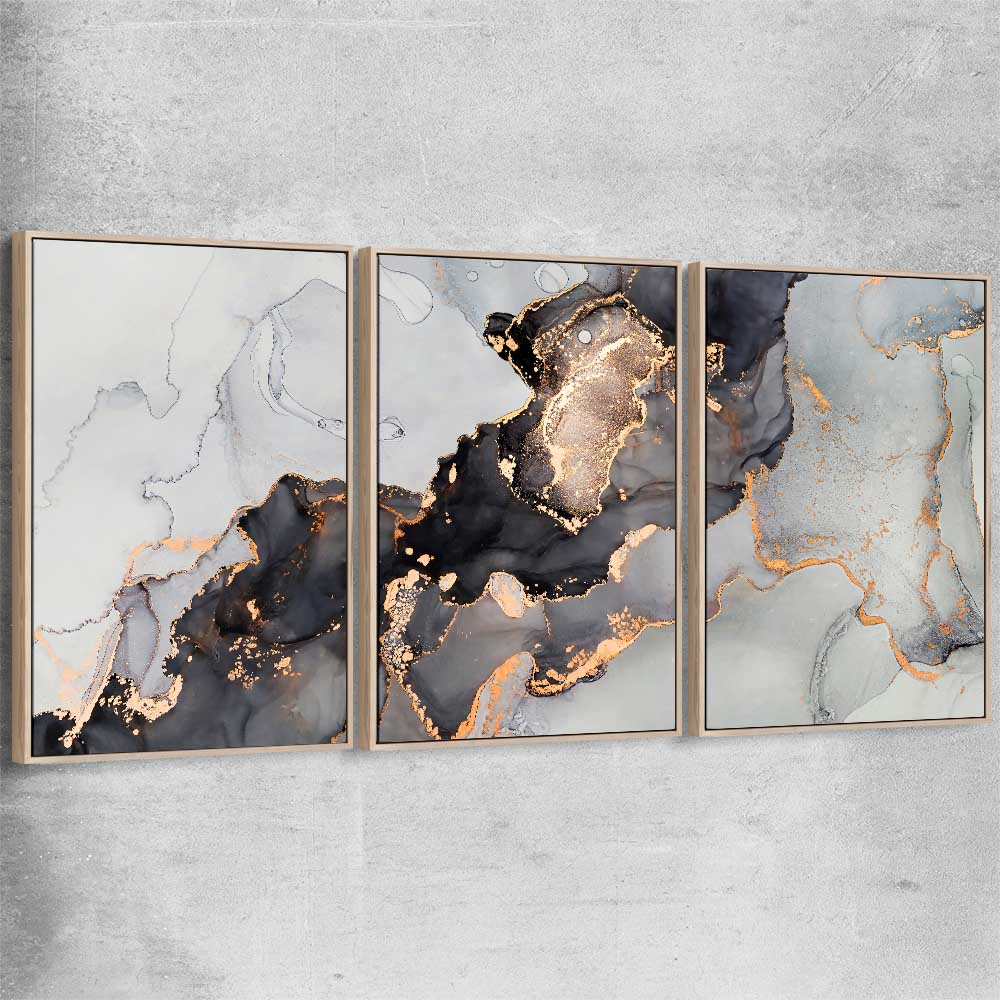 Darkened Gold Set raw oak framed canvas - part of our high quality canvas abstract wall art collection