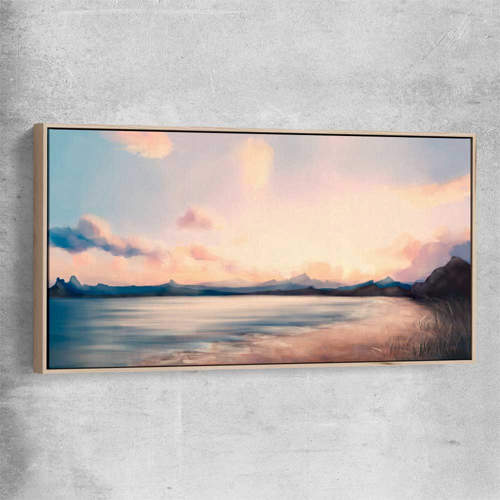 Dawn at Sea raw oak framed canvas - part of our high quality canvas abstract wall art collection