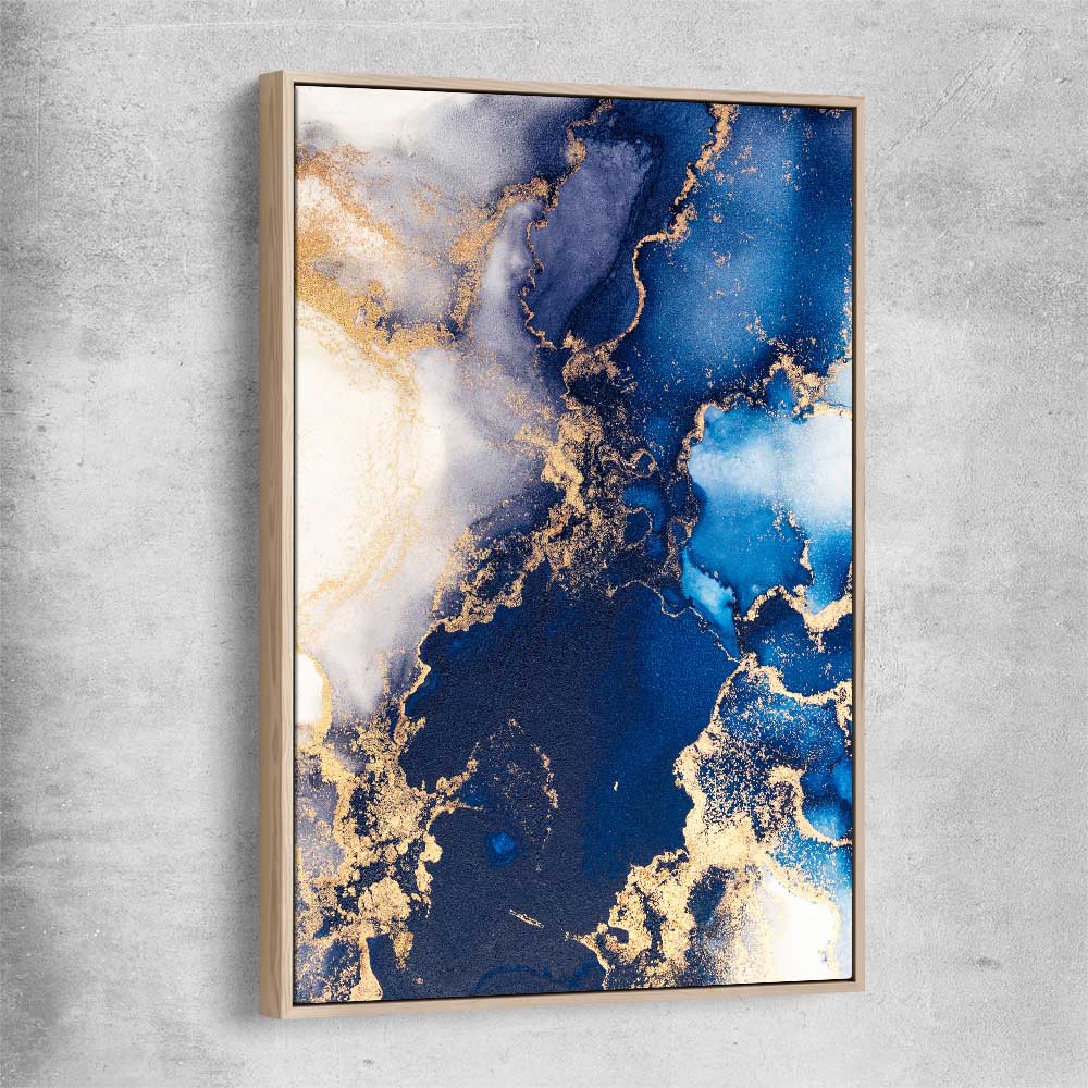 Deep Blue Mist raw oak framed canvas - part of our high quality canvas abstract wall art collection