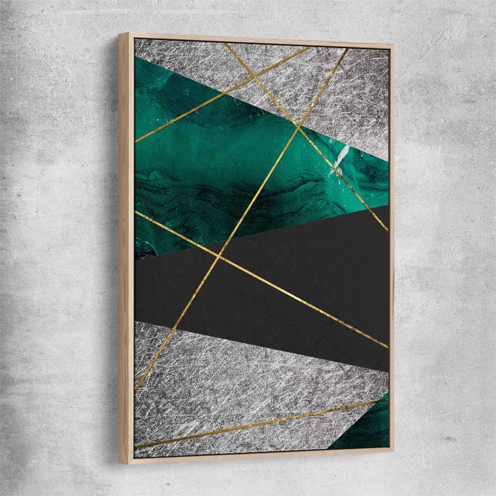 Emerald Gloss raw oak framed canvas - part of our high quality canvas abstract wall art collection