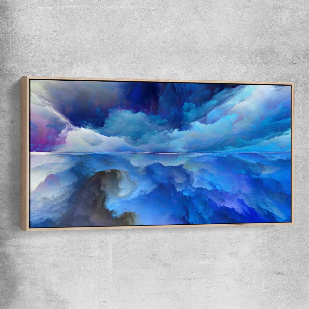 Emerging Blue Energy raw oak framed canvas - part of our high quality canvas abstract wall art collection