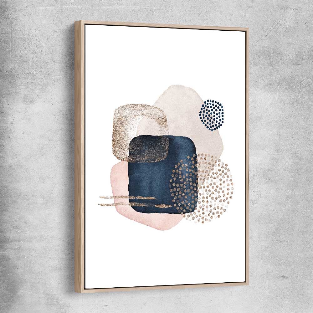 Geometric Dots raw oak framed canvas - part of our high quality canvas abstract wall art collection