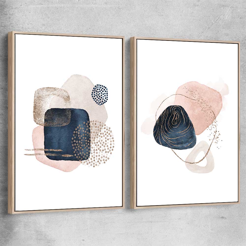 Geometric Dots Pair raw oak framed canvas - part of our high quality canvas abstract wall art collection