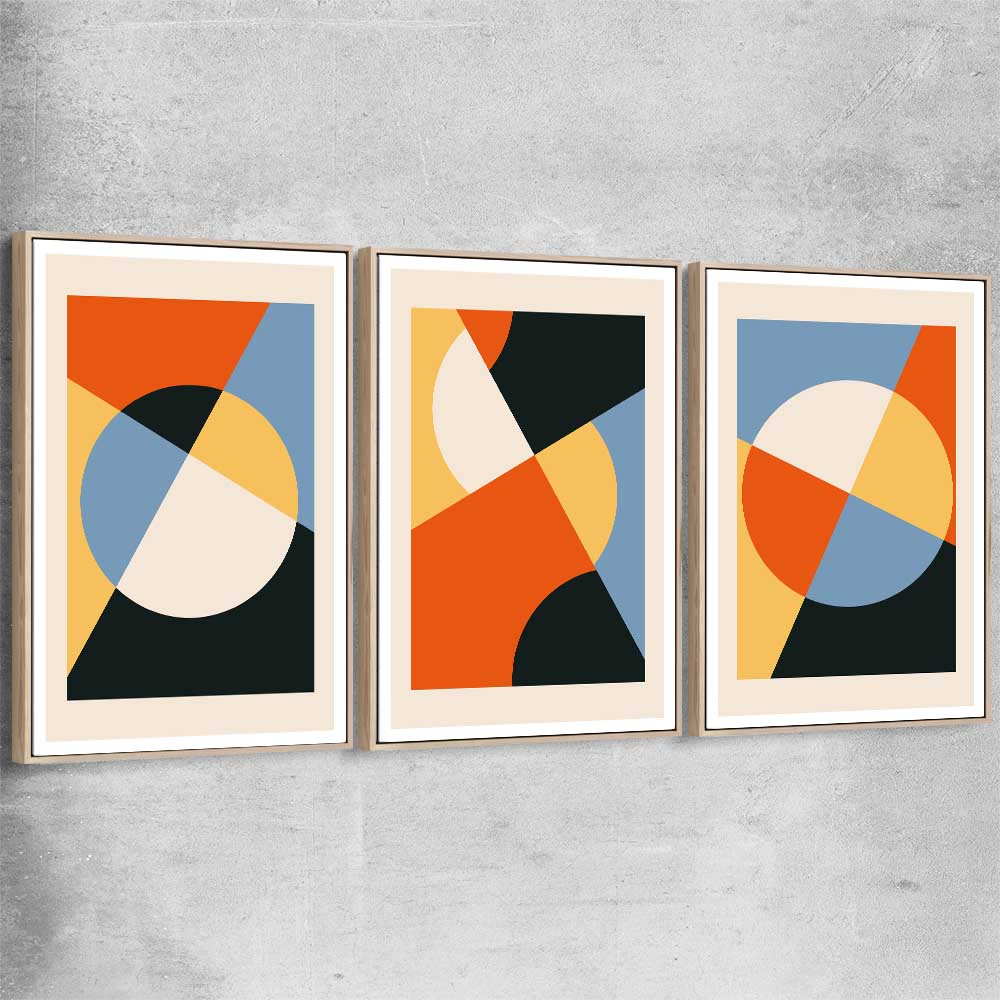 Geometry Burst Set raw oak framed canvas - part of our high quality canvas abstract wall art collection