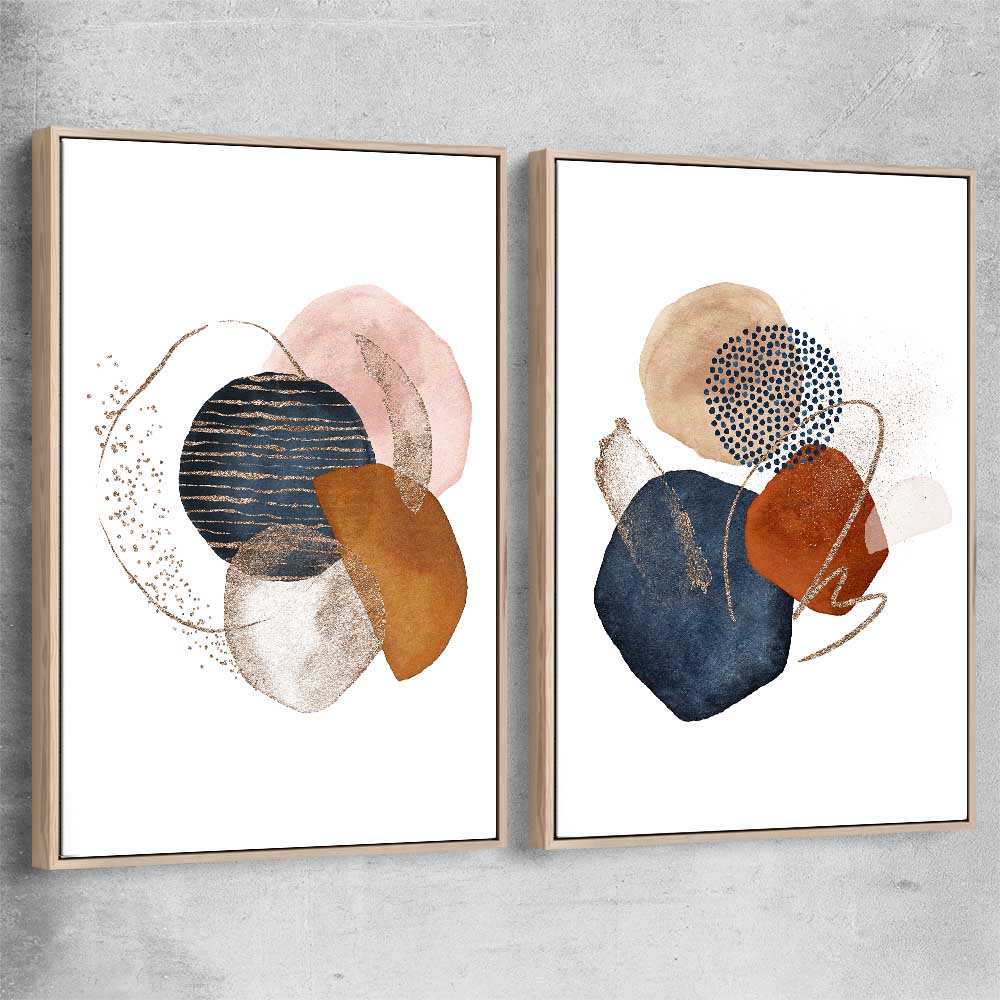 Gold Glitter Pair raw oak framed canvas - part of our high quality canvas abstract wall art collection