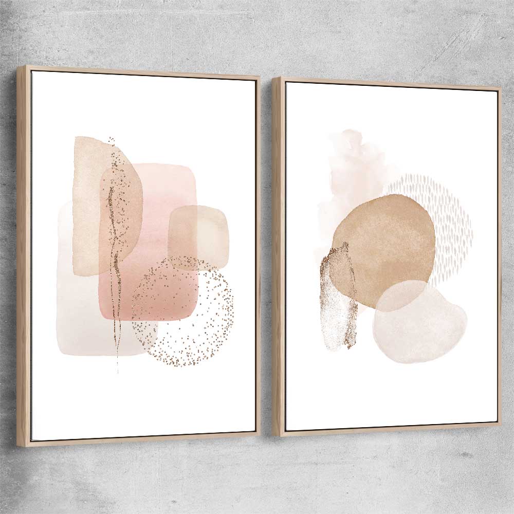 Light Geometric Pair raw oak framed canvas - part of our high quality canvas abstract wall art collection