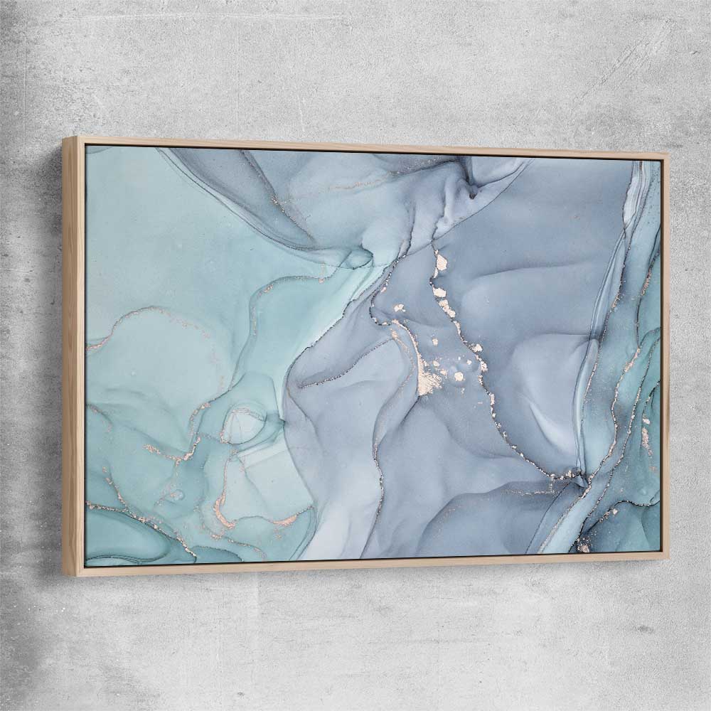 Light Turquoise raw oak framed canvas - part of our high quality canvas abstract wall art collection