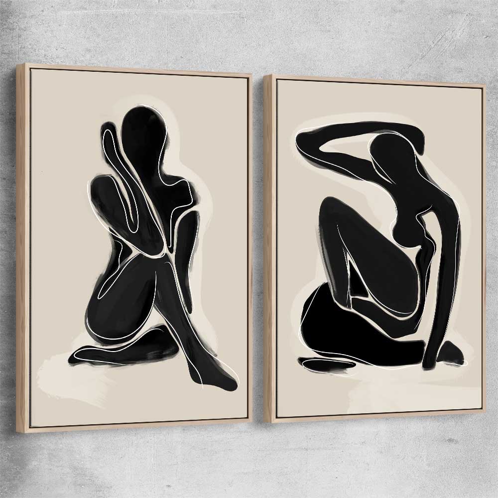 Matisse Shadow Pair raw oak framed canvas - part of our high quality canvas abstract wall art collection