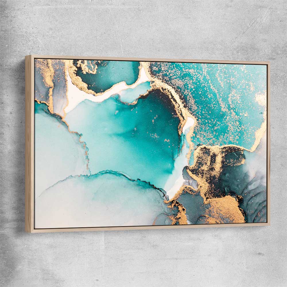 Meandering Turquoise raw oak framed canvas - part of our high quality canvas abstract wall art collection