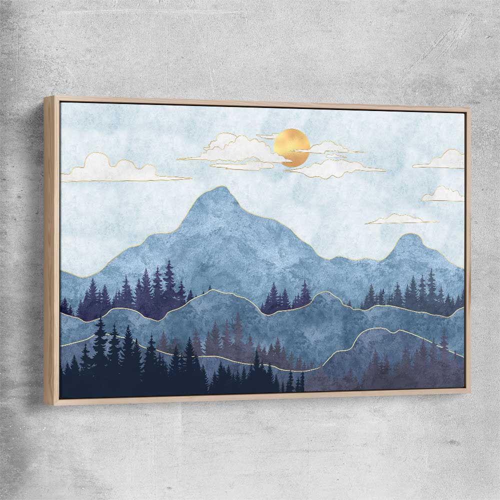 Mountain Silhouette raw oak framed canvas - part of our high quality canvas abstract wall art collection