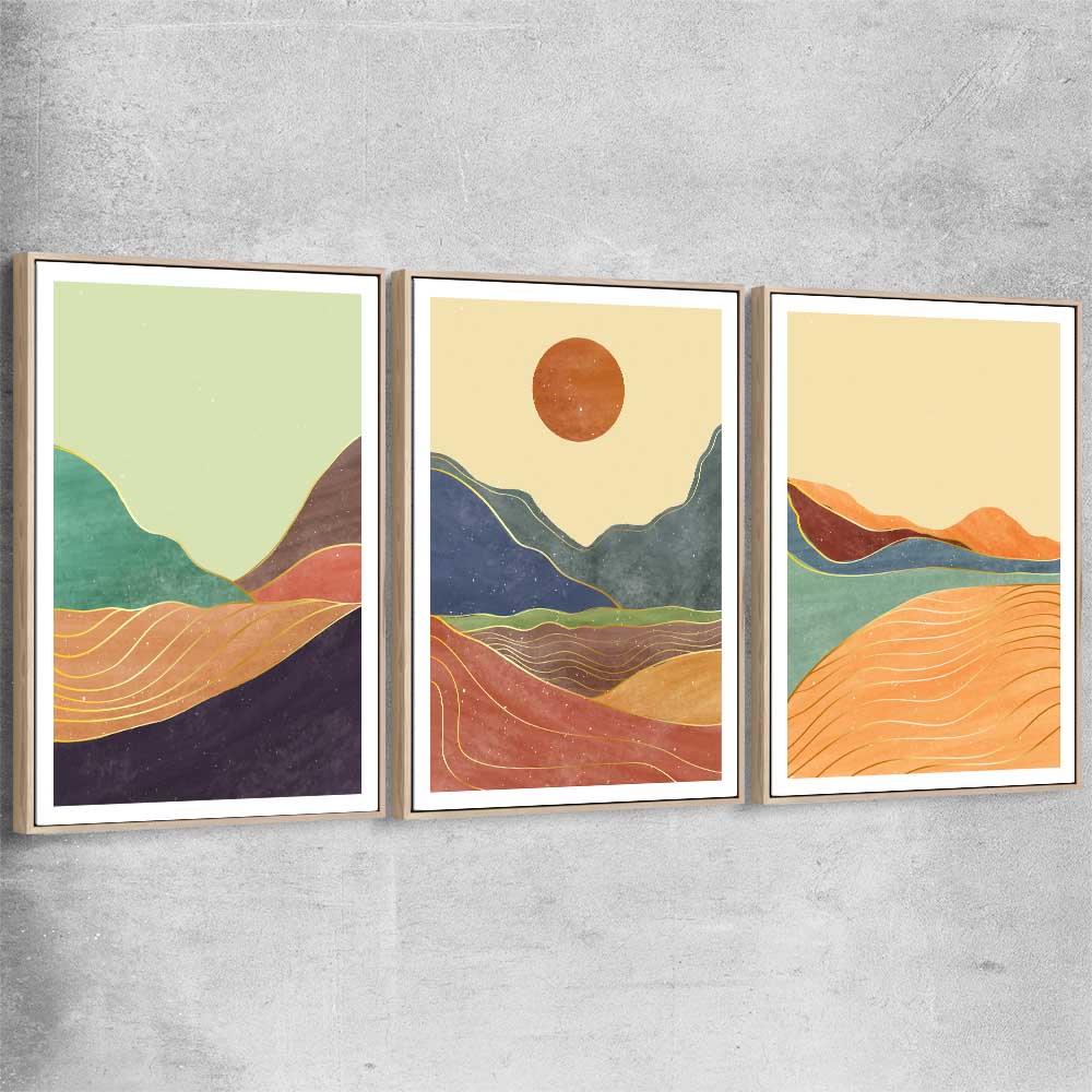Nature Waves Set raw oak framed canvas - part of our high quality canvas abstract wall art collection