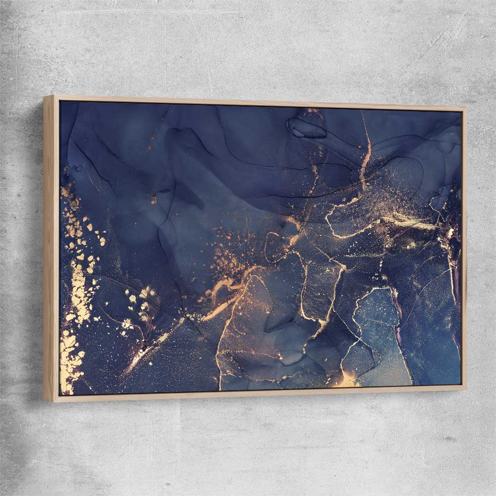 Navy Flow raw oak framed canvas - part of our high quality canvas abstract wall art collection