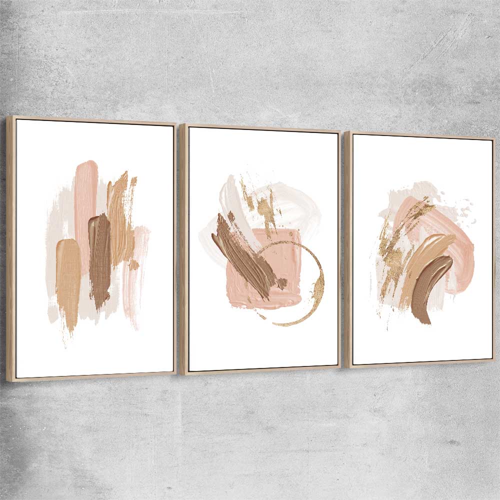 Neutral Strokes Set raw oak framed canvas - part of our high quality canvas abstract wall art collection