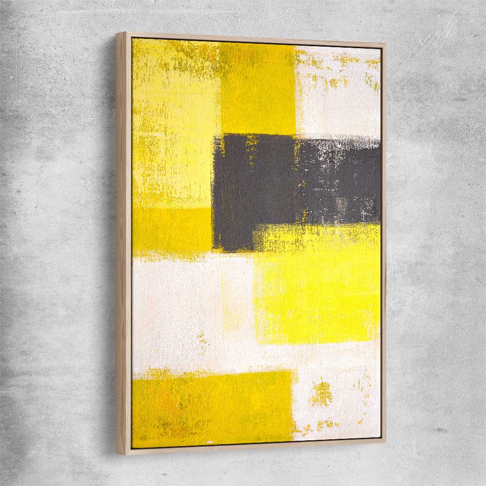 Pastel Yellow raw oak framed canvas - part of our high quality canvas abstract wall art collection