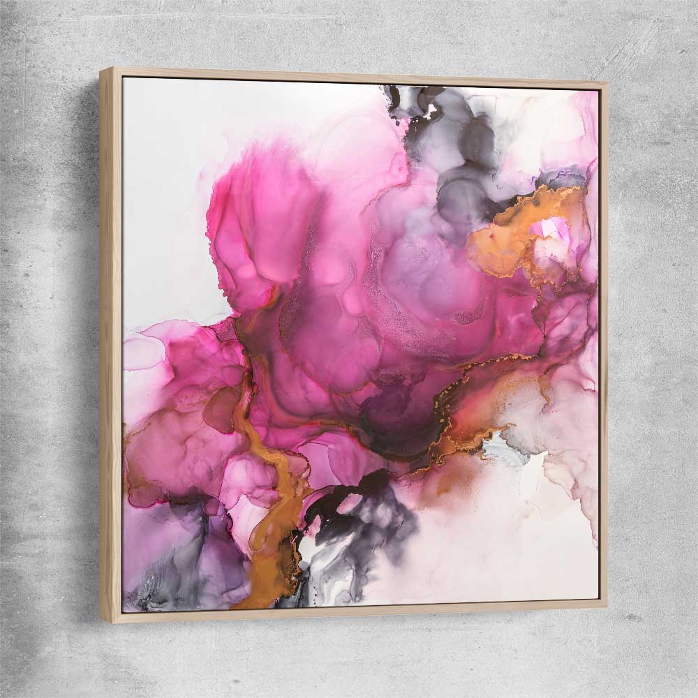 Pink Burst raw oak framed canvas - part of our high quality canvas abstract wall art collection