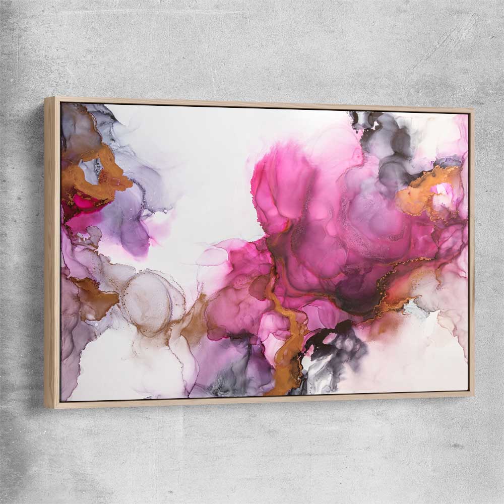 Pink Clouds raw oak framed canvas - part of our high quality canvas abstract wall art collection
