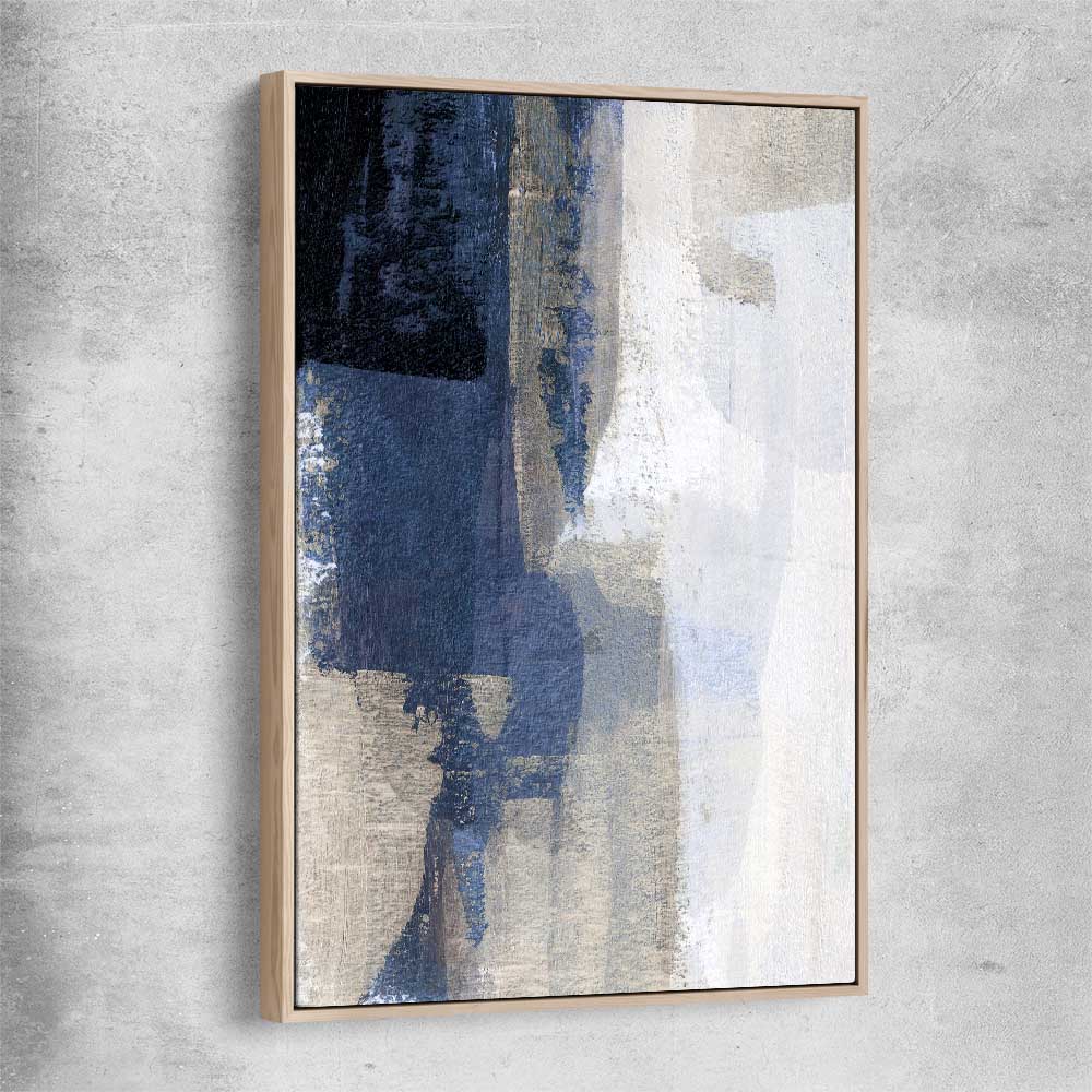 Soft Blue One raw oak framed canvas - part of our high quality canvas abstract wall art collection