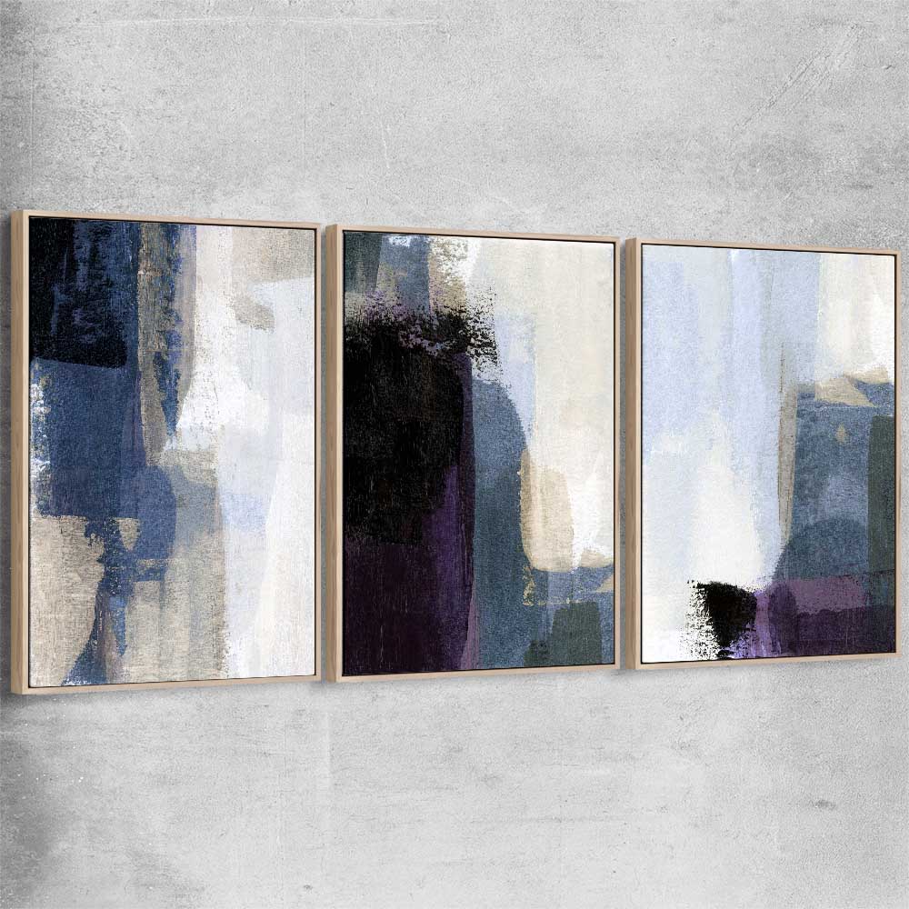 Soft Blue Set raw oak framed canvas - part of our high quality canvas abstract wall art collection