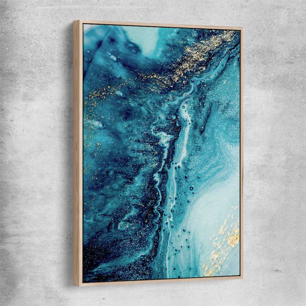 Turquoise Current raw oak framed canvas - part of our high quality canvas abstract wall art collection