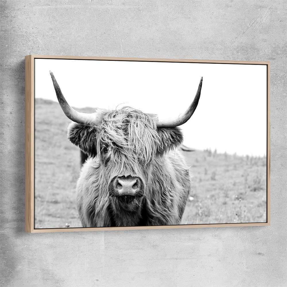 Animal wall art and canvas prints of Highland Hills with raw oak framed canvas