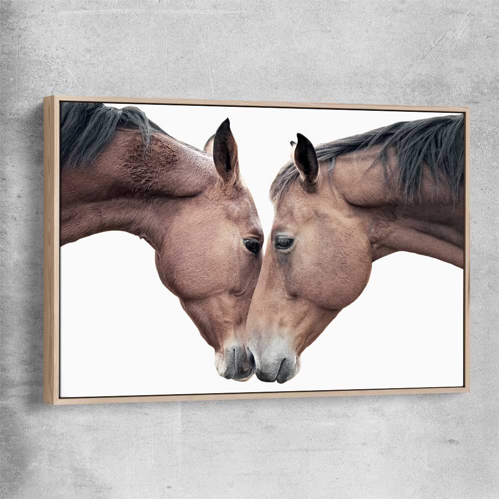 Animal wall art and canvas prints of Horse Affection with raw oak framed canvas