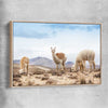 Animal wall art and canvas prints of Llamas in Peru with raw oak framed canvas