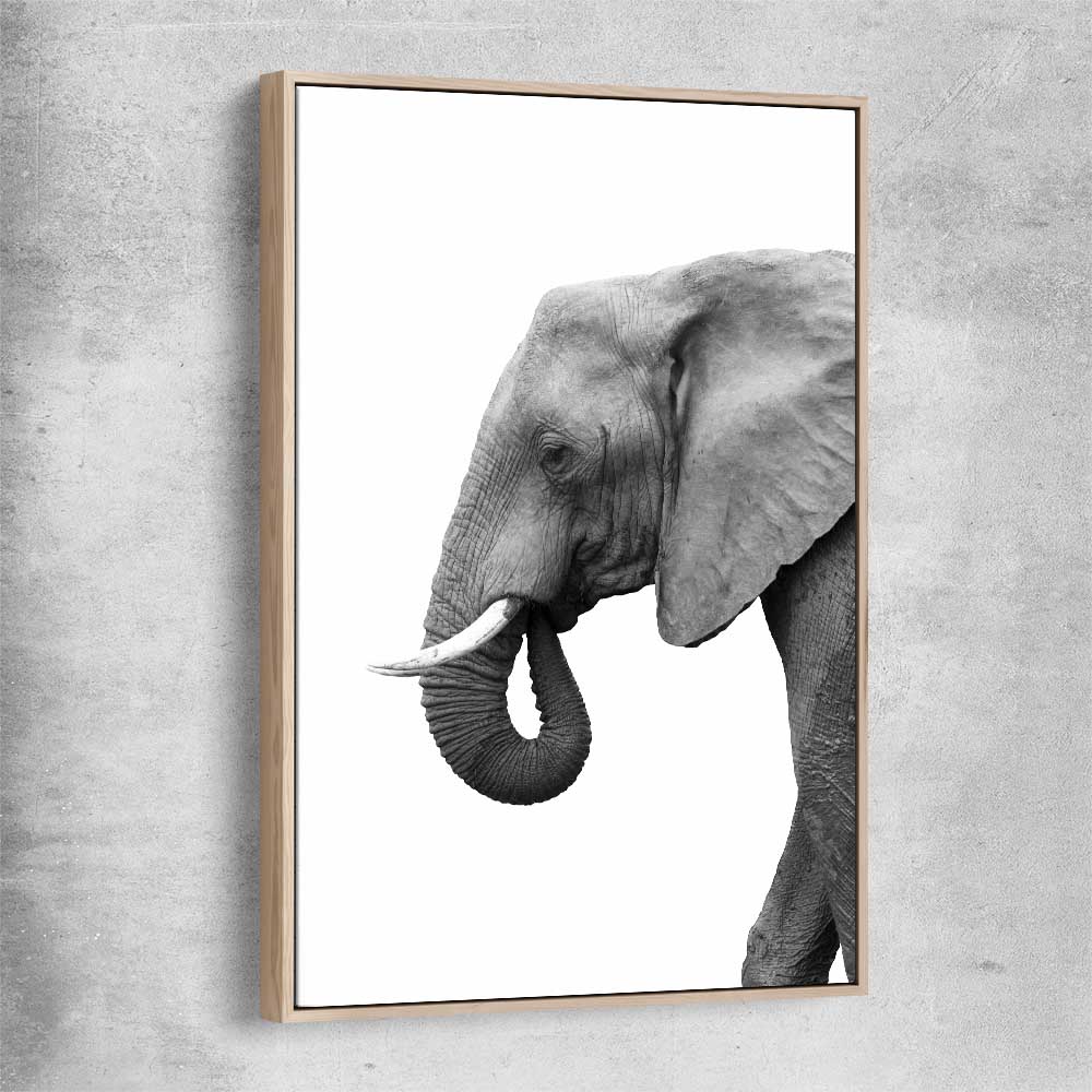 Animal wall art and canvas prints of Lone Elephant with raw oak framed canvas