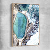Beach and coastal wall art print of Bronte Rock Pool with raw oak framed canvas