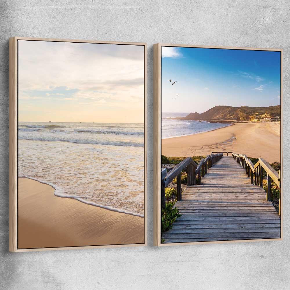 Gentle Tide Pair raw oak framed canvas is a high quality print in our city skyline, travel prints and maps collection