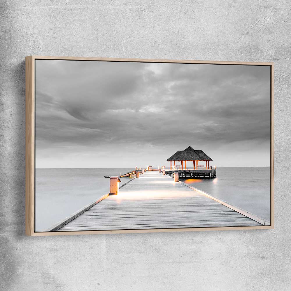 Beach and coastal wall art print of Malediven Storm with raw oak framed canvas