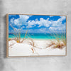 Beach and coastal wall art print of Serene Whitehaven Beach with raw oak framed canvas