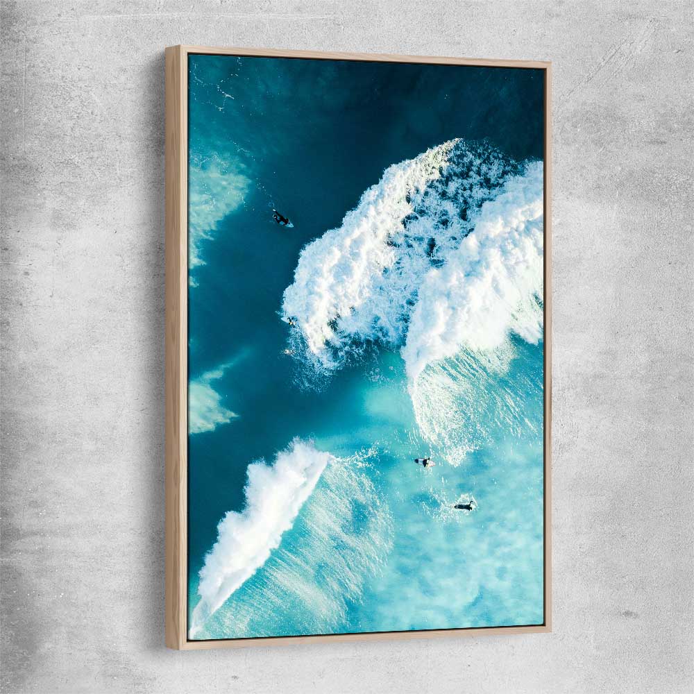 Beach and coastal wall art print of Surfers Paradise with raw oak framed canvas