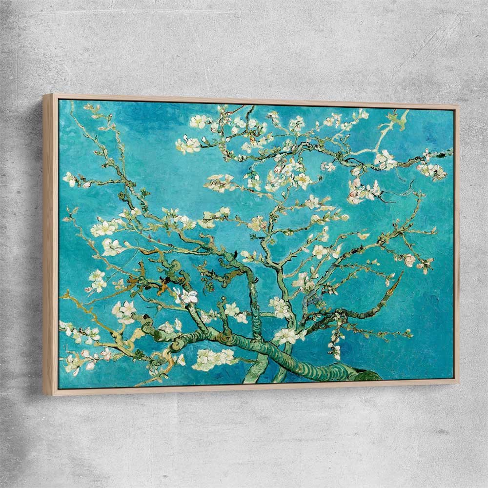 Classic wall art and canvas print of Almond Blossom Van Gogh with raw oak framed canvas